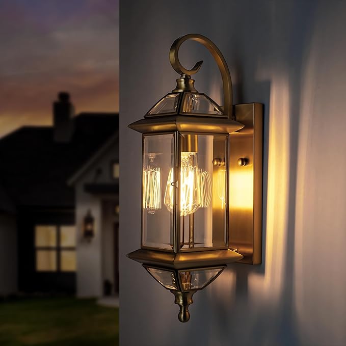 Copper Outdoor Lights Wall Mount 18.5 H Porch Light Oil Rubbed Brass Exterior Light Fixture with Clear GlassOutside Lighting for Patio Garage Frontdoor 1 PackBulb Not Included