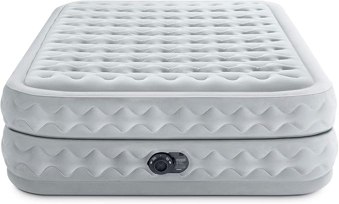 Intex 64489ED Dura Beam Supreme Air Flow Inflatable Velvetaire Soft Airbed Mattress w/Built in Pump &amp Portable Storage Case Queen