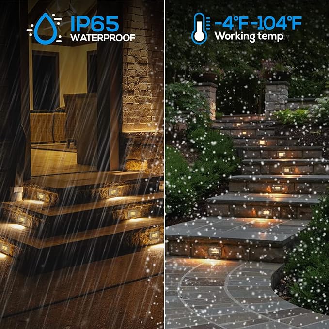 LEONLITE 3CCT Line Voltage 120V LED Step Lights 5W Dimmable 5%-100% 3000K/4000K/5000K Selectable Indoor Outdoor Stair Light Die-cast Aluminum CRI90 ETL Listed Pebble Grey Pack of 6