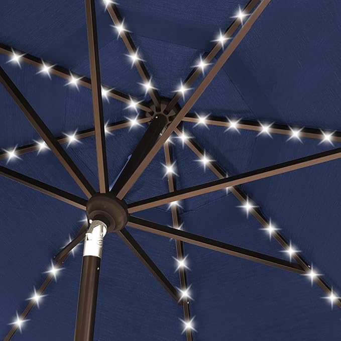 EliteShade USA 10-Year-Non-Fading 10Ft Market Umbrella with 80 LED Lights Patio Umbrella Outdoor Table Umbrella with Ventilation(Navy Blue)