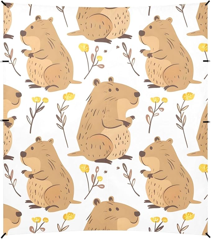 Cute Capybara Flowers Camping Sun Shelter Beach Tent Portable Beach Sun Shade Outdoor Canopy for Camping Trips Fishing Picnic