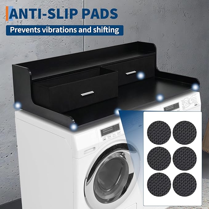 Laundry Countertop for Washer and Dryer 54''W x 27.55''D with 2 Storage Drawers &amp Edge Rails Black MDF Top for Laundry Room Organization