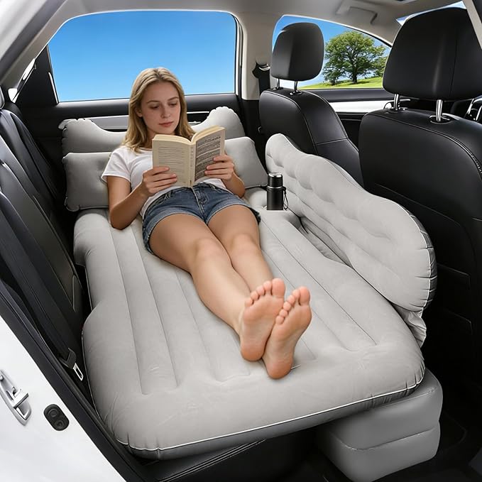 Inflatable Car SUV Air Mattress Back Seat Bed with Air PumpPortable Thickened Car Travel Camping Sleeping Air Mattress Blow Up Bed for Car Universal SUV