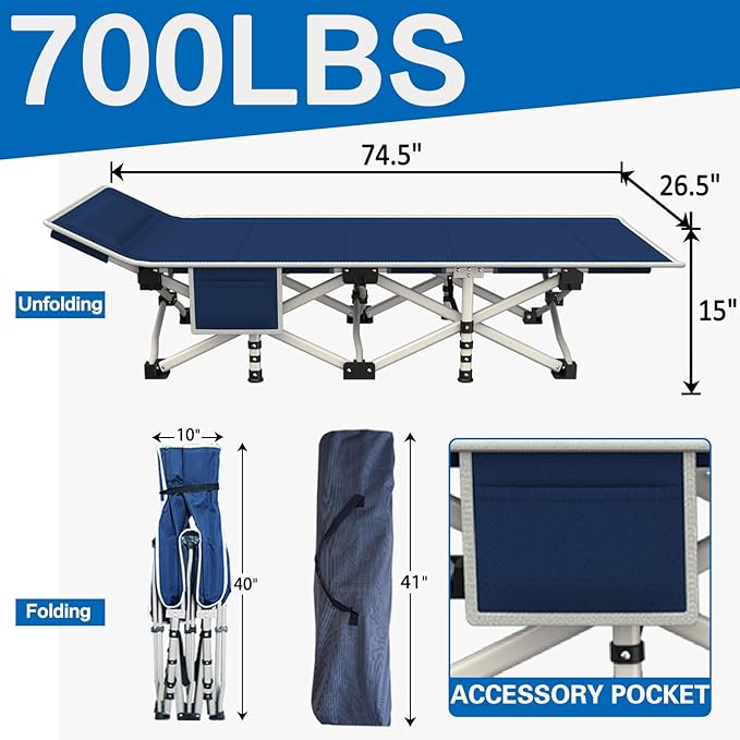 2 Pack Camping Cot with Mattress Comfortable Folding Bed for Adults Cots for Sleeping with Carry Bag Kids Guest Bed Heavy Duty Outdoor Indoor