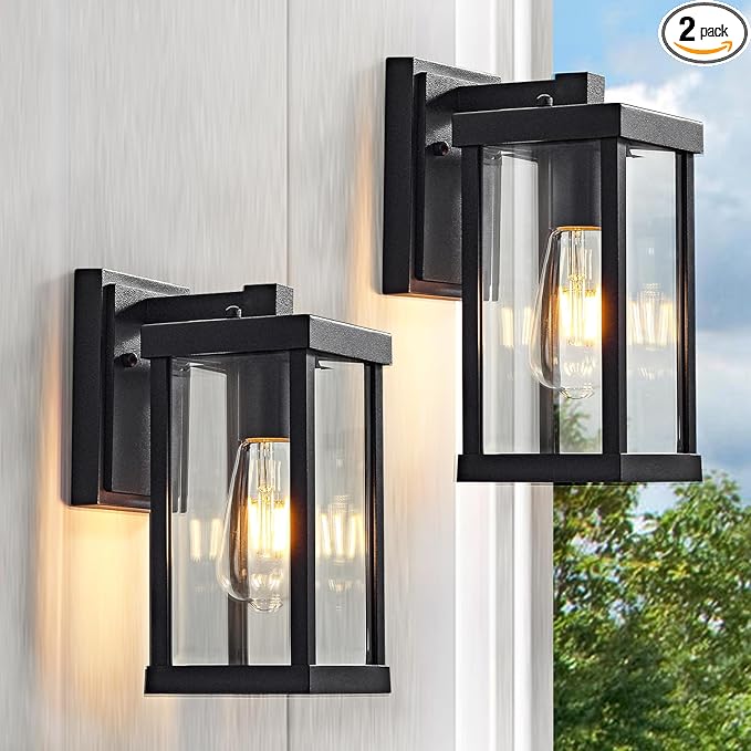 Black Outdoor Wall Lights 11”H Classic Exterior Lighting Fixtures Waterproof Outside Wall Sconce for Garage Porch Patio2 Pack