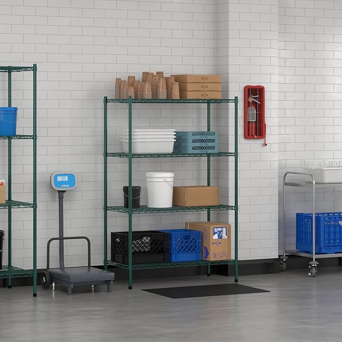 Commercial NSF Listed Green Epoxy Stationary Wire Shelving Kit 21 x 42 x 64 with 4 Shelves Perfect for Warehouse Walk-in Refrigerator Freezer Grocery Store Restaurant Dishroom