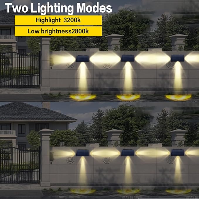 3LED Solar Fence Lights Outdoor Bright Wall Light Dusk to Dawn Ip65 Waterproof Solar Powered LightsTriple-Sided Illumination for Deck/Patio/Yard/Garage/Proch(Warm White 4 Pack)