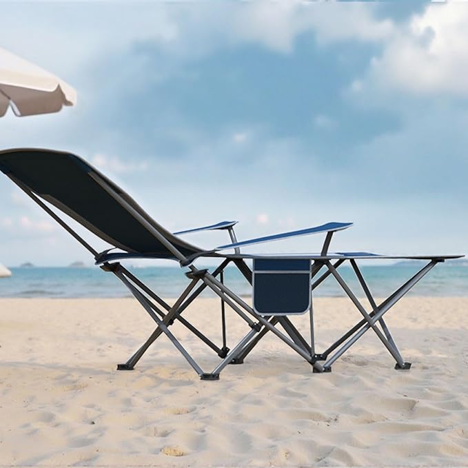 Folding Beach Chair Recliner for Adults - Heavy Duty 300lbs Camping Chair with Adjustable Backrest &amp Footrest Portable Outdoor Lounge Chair for Backyard Fishing Travel