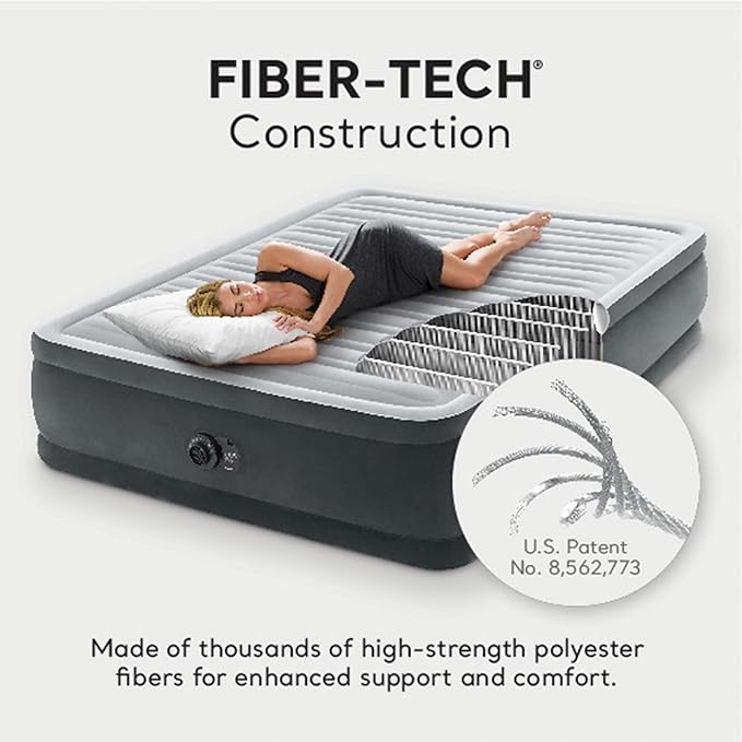 Intex 64413ED Dura Beam Elevated Fiber Tech Soft Air Mattress Bed w/Built in Pump &amp Portable Storage Case for Travel and Camping Queen (2 Pack)