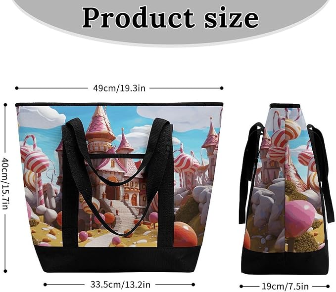 Insulated Shopping BagLarge Reusable Cooler Bags Candy Land Printed Foldable Shopping BagTravel Waterproof Shoulder Bag