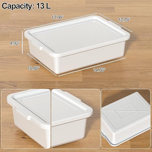13 L Plastic Commercial Bus Tub with Lid Restaurant Bus Bin White 3 Packs