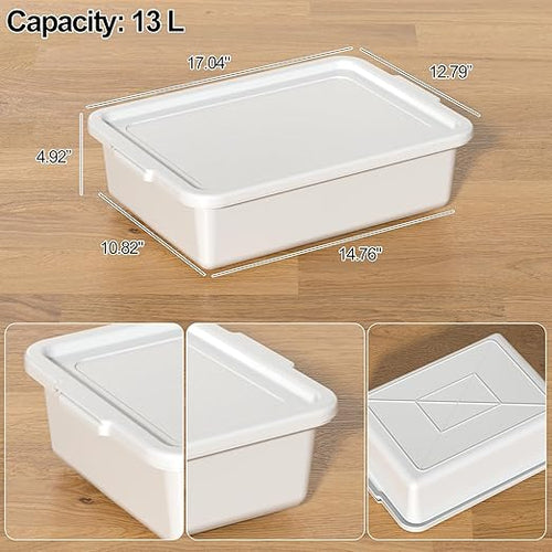 13 L Plastic Commercial Bus Tub with Lid Restaurant Bus Bin White 3 Packs
