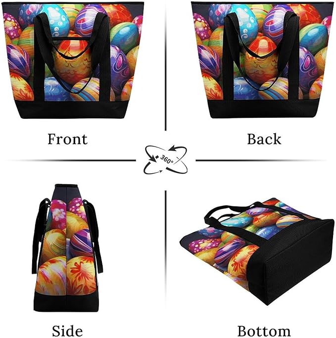 Insulated Shopping BagLarge Reusable Cooler Bags Easter Eggs Printed Foldable Shopping BagTravel Waterproof Shoulder Bag