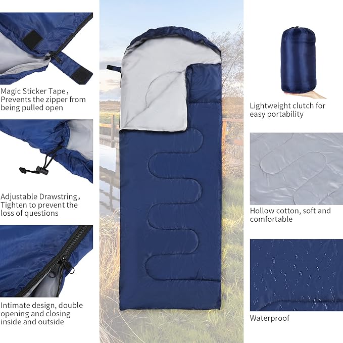 VitalCozy 24 Pcs Sleeping Bags for Adults Bulk Lightweight Waterproof Backpacking Camping Sleeping Bag with Compression Sack Portable Compact for Winter Hiking Outdoor Camping Essential