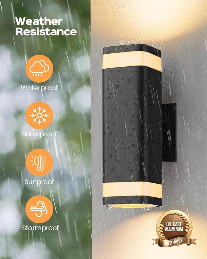 SHIMR Dusk to Dawn Outdoor Wall Light with Sensor 2 Pack Waterproof Up and Down Outdoor Sconce Lights Modern Black Aluminum Exterior Lighting Fixtures for Porch Patio Garage LED Bulbs Included