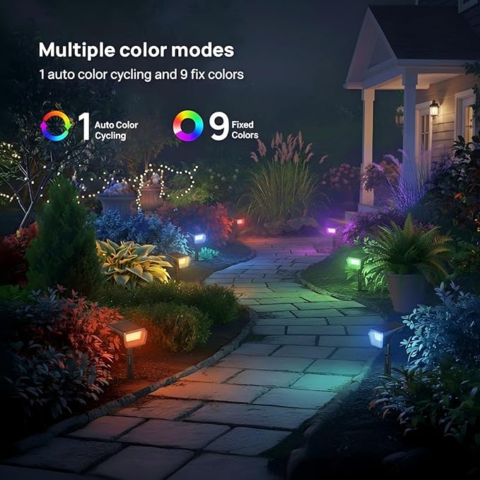 Linkind RGB Solar Spot Lights Outdoor Waterproof IP67 60 LED 10 Lighting Modes Color Changing Landscape Lighting for Garden Yard Pathway Decorations (4 Pack Multicolor)