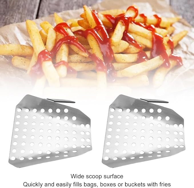 Pissente Fries Scoop Stainless Steel Ergonomic Handle French Fry Scooper Easy to for Movie Theaters and Picnics