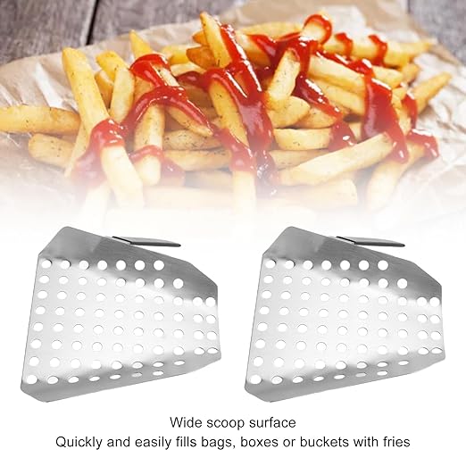ANGGREK Fries Scoop Stainless Steel Ergonomic French Fry Scooper with Holes for Popcorn Lightweight Design for Quick Serving at Events or Home