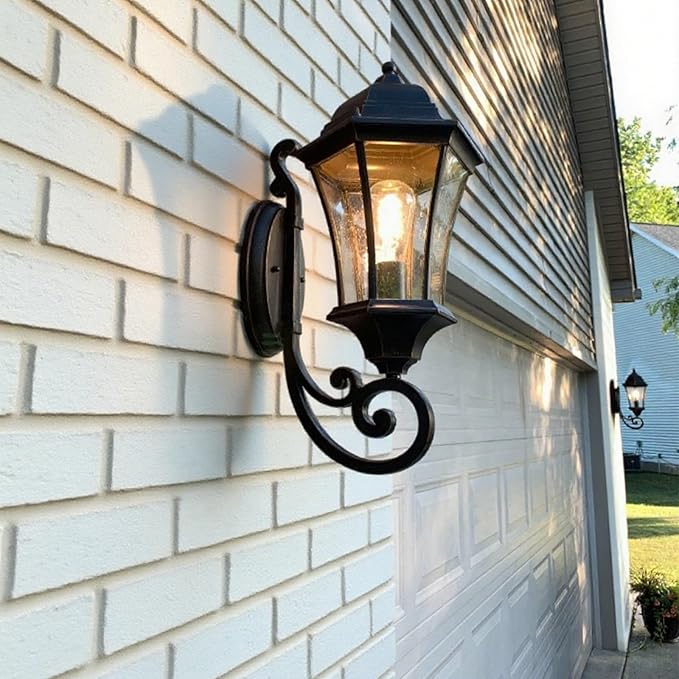 19.5in Large Outdoor Wall Light Fixture for Porch Bronze Aluminum Exterior Door Lantern Light with Wall Mount Outside Wall Sconce with Clear Seeded Glass