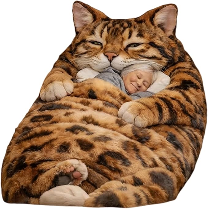 Cat Shaped Sleeping Bag 175x80cm Warm Cute Cat Design Washable Fabric and Velvet for Adults Cold Weather Camping Travel Outdoor Nap Indoor