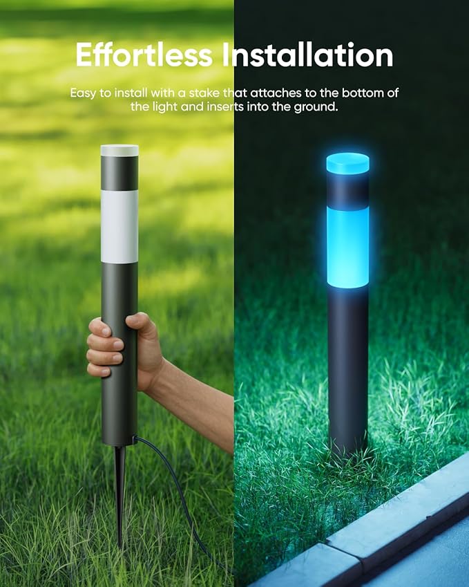 eufy Outdoor Pathway Lights E10 4-Pack Smart Wired RGBWW LED Landscape Lights 350lm IP65 Waterproof for Yard Work with Alexa Endless AI Light Themes for Christmas Halloween Link with Cameras
