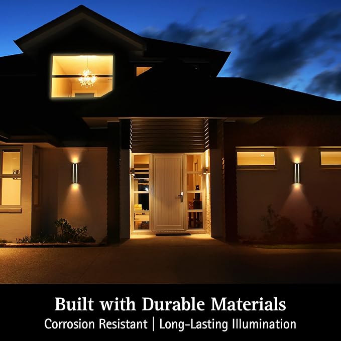 Ultralux 12 Inch Modern LED Up and Down Wall Light Outdoor Wall Sconce Front Door Light Fixture 2000 Lumen Outdoor Sconce 30 Watt Outside Lights For House 3000K Brushed Nickel Exterior Light Fixture