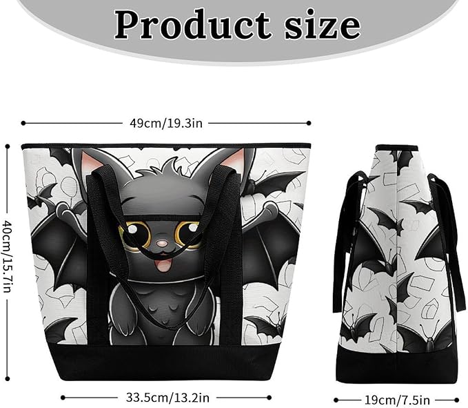 Insulated Shopping BagLarge Reusable Cooler Bags Cute Bat Printed Foldable Shopping BagTravel Waterproof Shoulder Bag