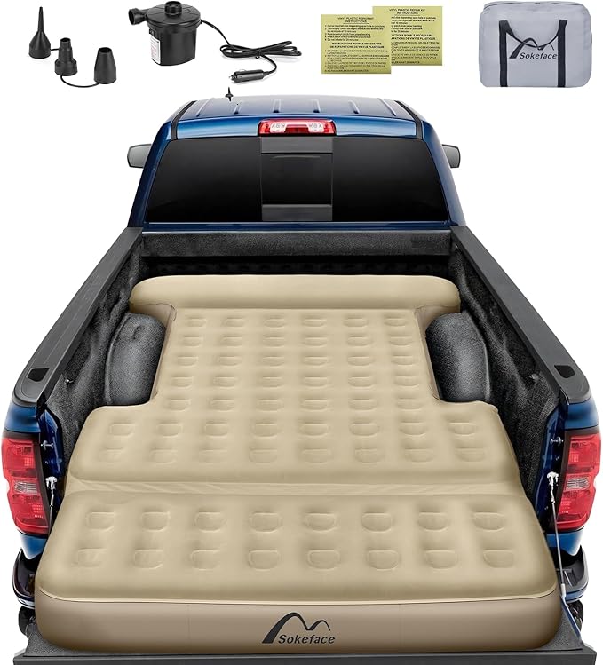 Truck Bed Mattress 5.5 FT Tailgate Extendable Truck Bed Air Mattress 5.5-5.8ft Full Size Electric Pump Heavy-Duty Easy Setup Large Carry Bag
