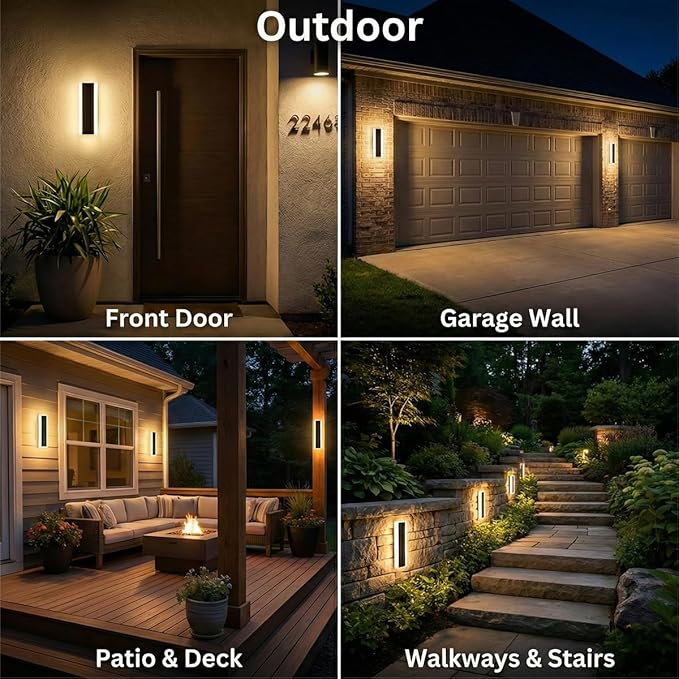 Modern Linear Outdoor Wall Lights 12 LED Exterior Wall Sconce for Porch &amp Garage IP65 Waterproof Architectural Facade Lighting 3CCT Dimmable Matte Black Fixture for Front Door Entryway