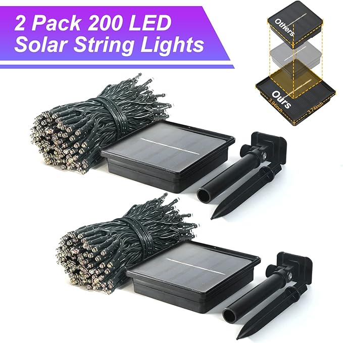 JMEXSUSS 2 Pack Solar String Lights Outdoor Waterproof Total 400 LED 151FT Solar Christmas Lights Outdoor 8 Modes Christmas Light for Outside Patio Yard Tree Decorations Purple