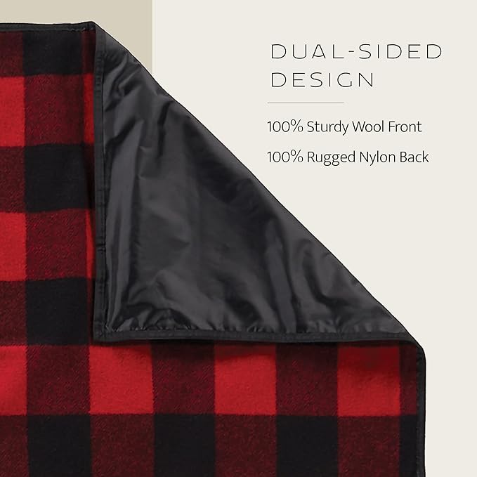 Pendleton Roll-Up Travel Blanket 60” x 70” Durable Wool Blanket with a Waterproof Nylon Backing Portable for Travel Camping and Picnics with Leather Handle Grip and Patch