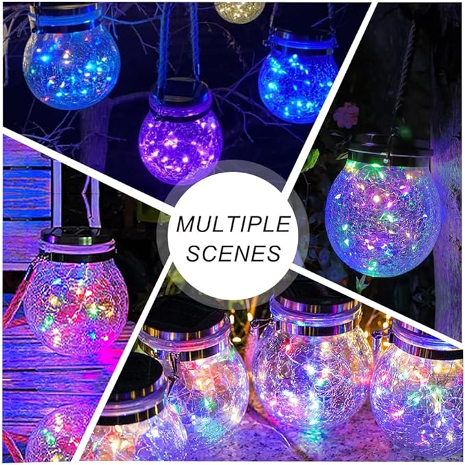 Solar Lanterns Outdoor  Warm White LED Waterproof Garden Hanging Lights for Patio Yard Lawn Pathway Bright Weather-Resistant String Lights (2 Pack RGB)