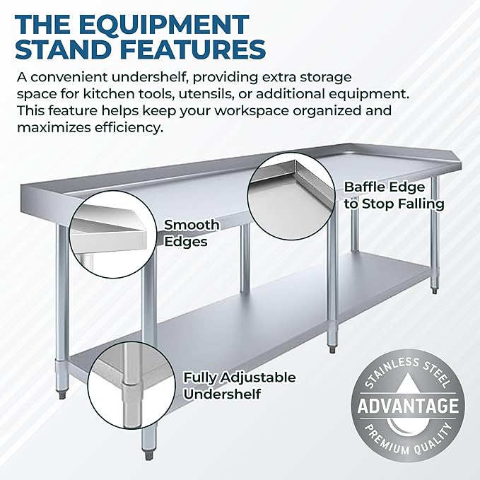 Stainless Steel Equipment Grill Stand with Adjustable Undershelf | Heavy Duty 18-Gauge Top | NSF Certified for Kitchens Utility Rooms &amp Catering (72 x 30)