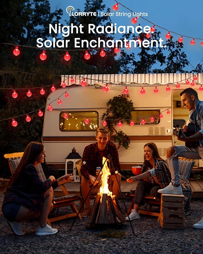 2-Pack 100 LED Red Solar String Lights Outdoor - 64FT Crystal Globe Waterproof Solar Powered Lights for Outside with 8 Lighting Modes for Patio Decorations Garden Party Porch Wedding Yard