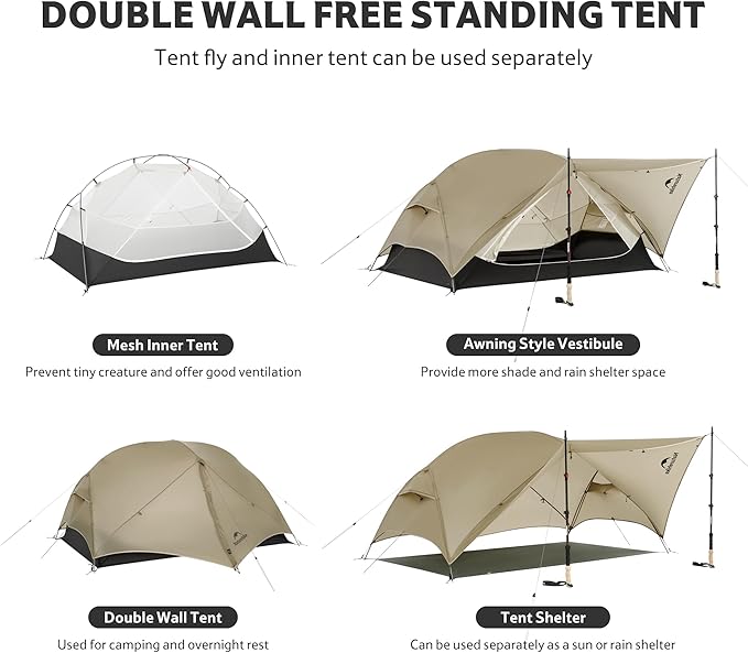 Naturehike Mongar UL 1-2 Person Backpacking Tent15D Nylon Waterproof Ultralight One Person Two Person Tent with Footprint