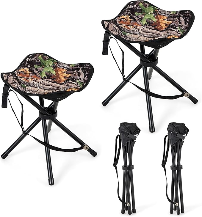 LDAILY 2 Pack Camo Hunting Stools Sturdy Metal Frame Lightweight Portable 15.5 Seat Height 330lbs Capacity Square-Shaped Cushion Ideal for Hunting Fishing Camping
