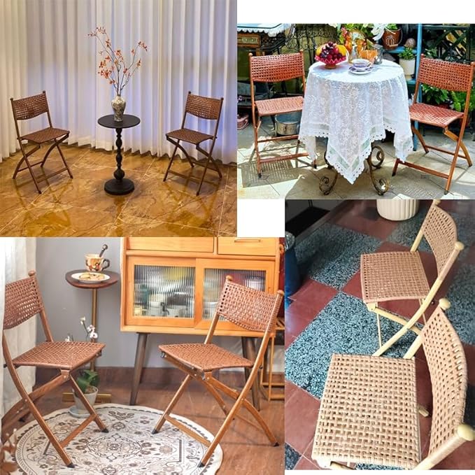 Portable Folding Camping Stool - Lightweight Collapsible Chair for Kitchen and Guests Rattan Design Compact and Easy to Store Ideal for Outdoor Use