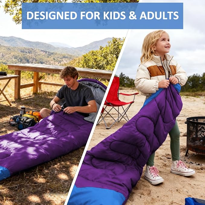 oaskys Camping Sleeping Bag - 3 Season Warm &amp Cool Weather - Summer Spring Fall Lightweight Waterproof for Adults Kids - Camping Gear Equipment Traveling and Outdoors