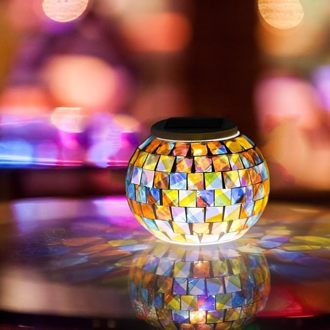 Color Changing Solar Powered Glass Mosaic Ball Led Garden Lights Rechargeable Outdoor Waterproof Solar Night Lights Table Lamps for Decorations Ideal Gifts