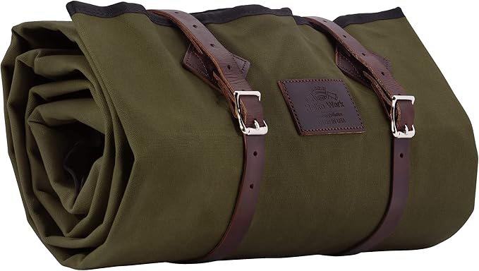 1844 Helko Werk Handmade Waxed Canvas Cowboy Bedroll - Camp Bed Roll w Leather Straps &amp Zipper-Waterproof-Sleeping Bag (Bedroll Forest Green) #F8761FG