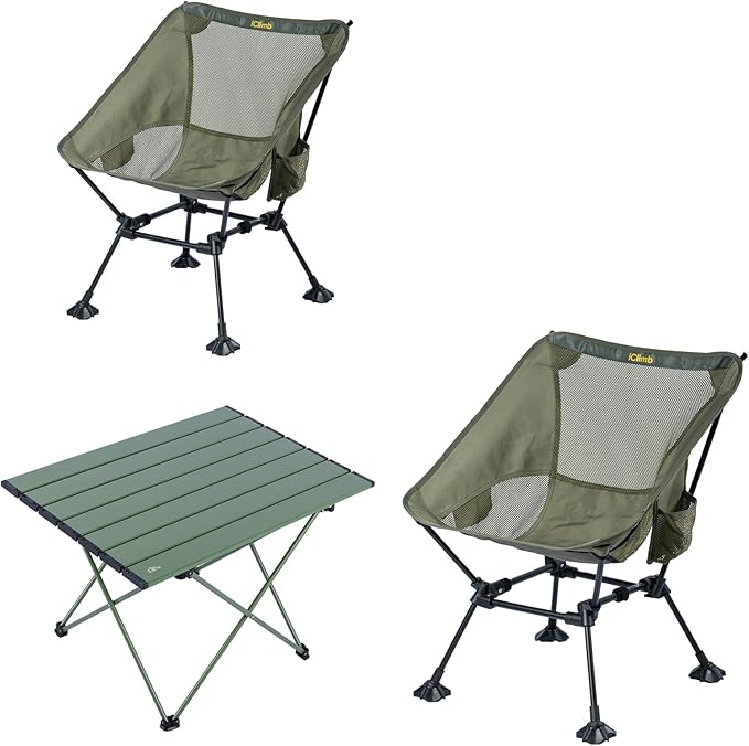 iClimb 1 Folding Table and 2 Anti-Sinking Chair Bundle Ultralight Compact for Adults Outdoor Beach Backpacking Hiking Camping Beach Concert Party Adventuring