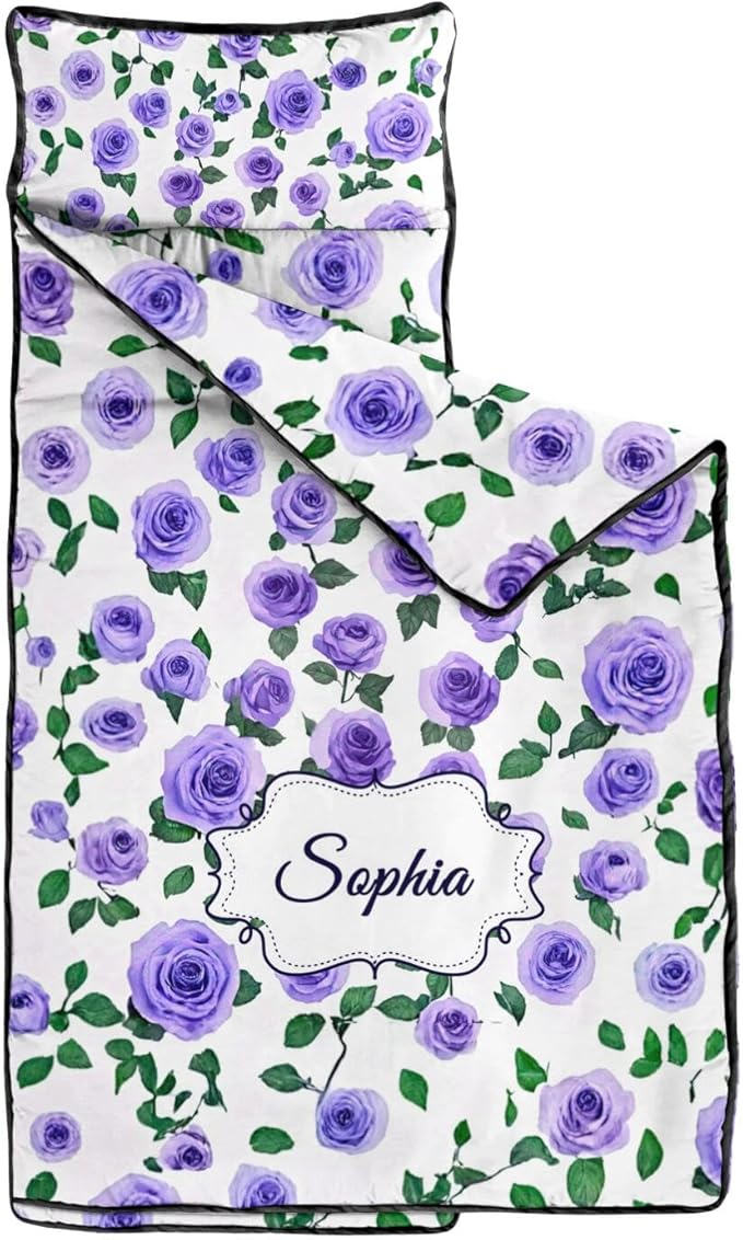 Custom Toddler Nap Mat with Name – Personalized Sleeping Bag for Kids with Pillow and Blanket Roll-Up Design