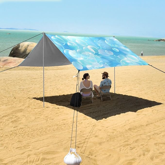 Very Light Blue Bubble Background Camping Sun Shelter Beach Tent Portable Beach Sun Shade Outdoor Canopy for Camping Trips Fishing Picnic