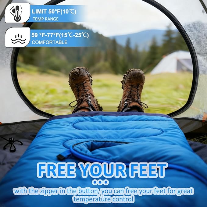 oaskys Camping Sleeping Bag - 3 Season Warm &amp Cool Weather - Summer Spring Fall Lightweight Waterproof for Adults Kids - Camping Gear Equipment Traveling and Outdoors