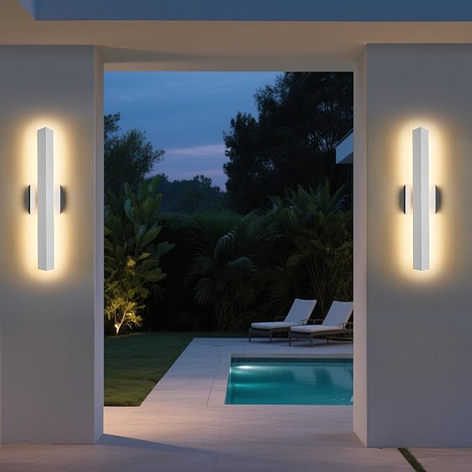 2 Pack LED Outdoor Wall Lights Dimmable20W 3000K21.9 Modern Textured White Outdoor Wall Sconce IP65 Waterproof Linear Exterior Wall Light for Entrance Hallway Garage Porch