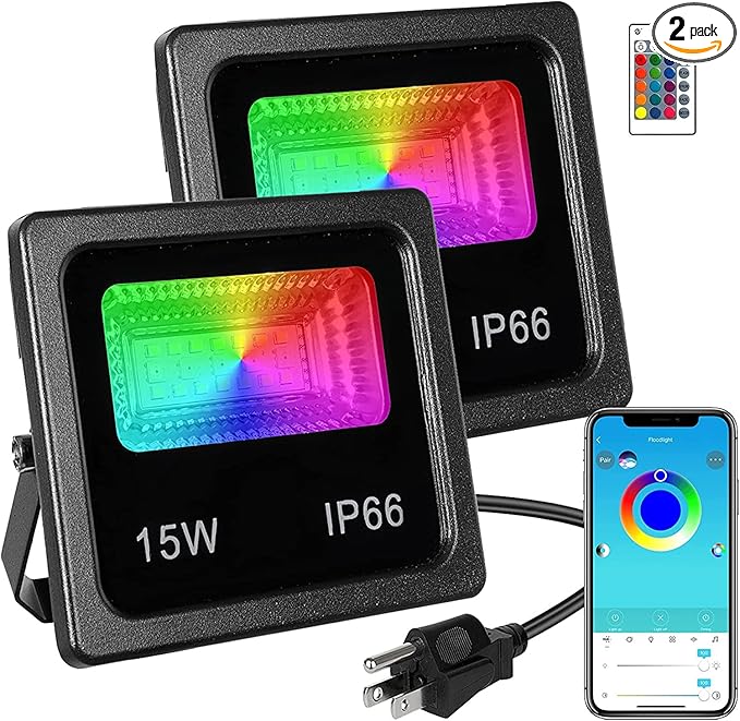 Z 150W Led Color Changing Flood Lights Multi Colors RGB Uplighting with Remote IP66 Waterproof Stage Light Dimmable Colored LED Lights Floor for Christmas Party Outdoor Indoor Decor - 2 Pack