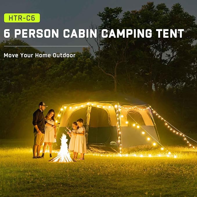 Happy Travel Tent 6 Person Tents for Camping Waterproof Easy Setup Camping Tent with Rainfly Portable Large Family Cabin Tent with 5 Large Mesh Windows and Carry Bag for Outdoor Camping &amp Hiking