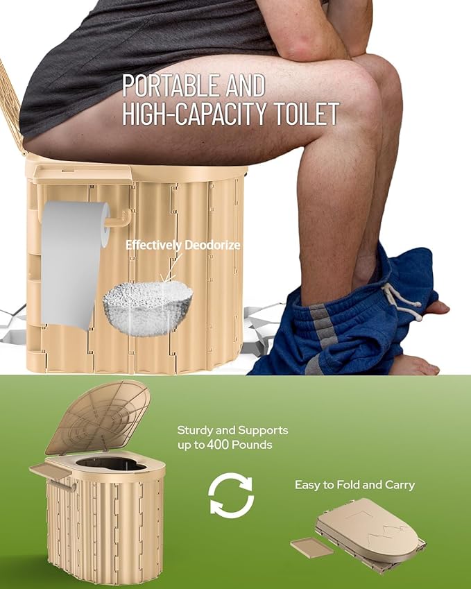 Camping Toilet with Pop-Up Privacy Tent and Liquid Waste Gel Portable Toilet for Camping with Large Tent Ergonomic Potty Provides Enhanced Comfort Suitable for All Ages