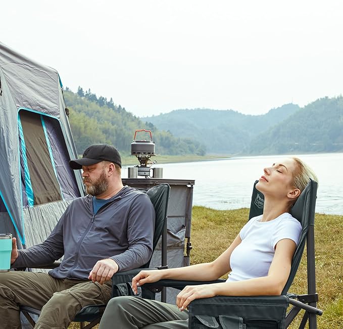 TIMBER RIDGE Oversized Folding Camping Chair High Back Heavy Duty for Adults Support up to 500lbs with Cup Holder Side Pocket Cooler Bag 2 Pack