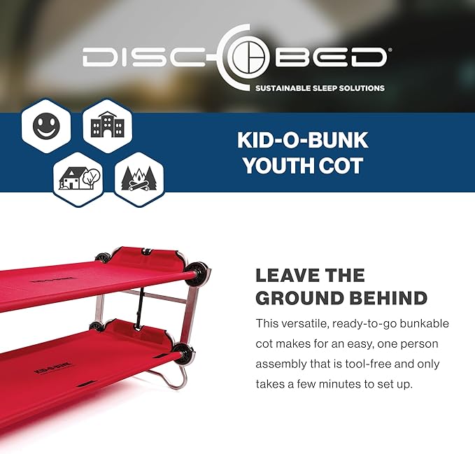 Disc-O-Bed Youth Double Cot Kid-O-Bunk Modular for Bunk Beds Dual Cots or Bench with 2 Carry Bags for Portable Transport